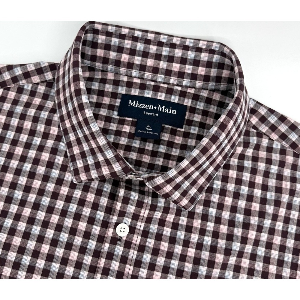 Mizzen+Main Leeward Shirt Men's XL Trim Burgundy Plaid Stretch - Picture 6 of 10